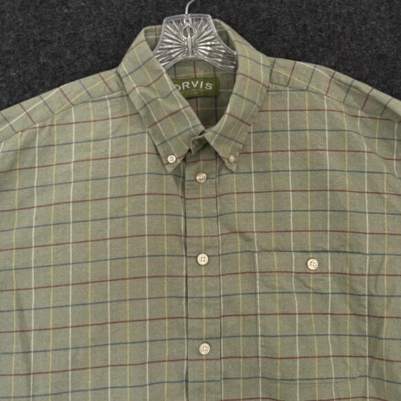 Orvis Shirt Men's Extra Large Green Plaid Button Down Pocket Cotton Outdoor - Picture 2 of 8
